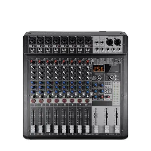 Controlador de DJ MS8 de 8 canales, con 256 efectos de reverberación DSP, BT 5,0, mezclador USB para karaoke, rendimiento de escenario profesional