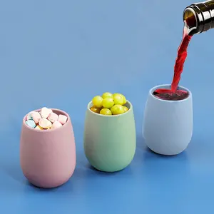Wellfine食品グレード転倒防止シリコンワイングラスユニークなドリンクウェア卵型屋外折りたたみ式トラベルシリコンワインタンブラーカップ