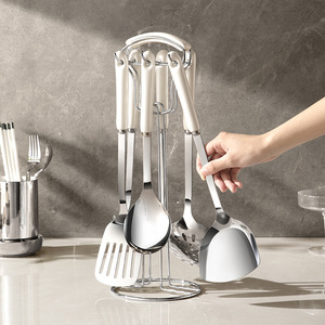 Stainless Steel Kitchenware Set 6 Piece With Hanging Rack Dishwasher <b>Safe</b> Cooking <b>Tools</b> - Product Image 1
