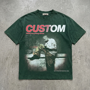 เสื้อยืดโอเวอร์ไซส์ทรงบ็อกซี่ ไหล่ตก ผ้าฝ้าย 100% 260 GSM ซักกรด ทำสีซีดแบบวินเทจ พิมพ์ลายดิจิทัล สไตล์ดิสเทรส รับผลิตตามแบบ OEM - Product Image 1
