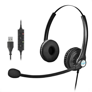 หูฟังมีสายใช้สำหรับ Call Center,หูฟัง USB Diadema Audifonos ตัดเสียงรบกวนพร้อมไมโครโฟนสำหรับคอมพิวเตอร์