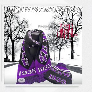 Customized National Council Negro Women's Purple White NCNW 1935 Long Jacquard <b>Acrylic</b> 5-Piece Scarves Hood Winter Scarf Hat Set - Product Image 2