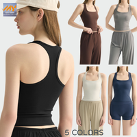 Débardeur de yoga amincissant pour femme à col en V avec soutien-gorge de sport intégré à bretelles spaghetti, respirant, extensible dans quatre directions, maintien moyen, peut être porté seul