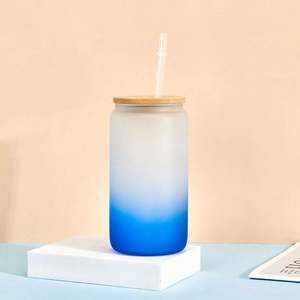 Gobelet en verre transparent de 16 oz pour sublimation, type canette de bière, avec couvercles colorés - Product Image 2