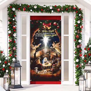 Banderas colgantes personalizables para puerta y ventana con diseño de Nacimiento de Jesús, azules, para fiestas navideñas <span class=keywords><strong>en</strong></span> el hogar, con la frase 'Joy to the World'. - Product Image 3
