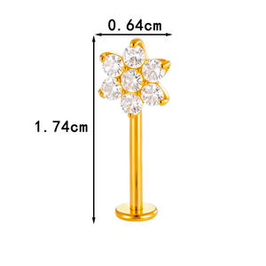 مجوهرات ثقب الأذن من التيتانيوم F136 بالجملة، أقراط زركون على شكل فراشة وزهرة، حلي ثقب الأذن من التيتانيوم G23 - Product Image 3