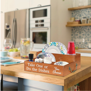 PicnicBBQ rectangulaire bois ustensile organisateur laque finition papier assiette tasse fourchette cuillère porte-serviettes pour les fêtes - Product Image 3