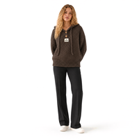 Pull-over en tricot épais marron à capuche avec boutons, personnalisé ODM, pour femme, vêtements de créateur, collection hiver