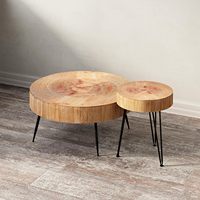 Ensemble de tables d'appoint rondes rustiques modernes avec grain de bois réaliste pour appartement