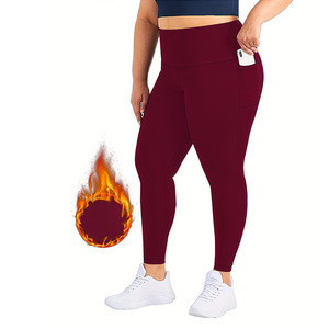 Leggings grande <span class=keywords><strong>taille</strong></span> à poches pour <span class=keywords><strong>femme</strong></span>, <span class=keywords><strong>taille</strong></span> haute, longueur 9/10, en polyester <span class=keywords><strong>doublé</strong></span> <span class=keywords><strong>polaire</strong></span> pour l'hiver – Vente en gros - Product Image 5