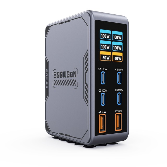 300W High Power GaN Charger, Multi Port USB A+C Fast Charging Block, PD3.1 Universal Gallium Nitride Charger Adapter