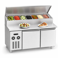 Table de travail pour bar à salades avec couvercle isolant pour une utilisation professionnelle en cuisine commerciale et pour une production de pizzas à haut volume