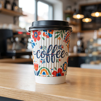 Gobelet en papier ondulé jetable avec couvercle et paille – Écologique pour café, jus, milkshake, fêtes, à emporter, pique-niques