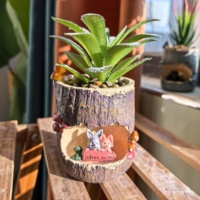 Maceta de Resina con Forma de Tronco de Árbol ROOGO, con Orificio de Drenaje y Suculenta Artificial, Maceta Hecha a Mano para Paisajes