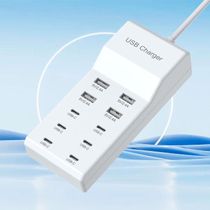 VINISEM Cargador Inteligente 10 en 1 USB y Tipo-C para Oficina/Ordenador Portátil Cable <span class=keywords><strong>de</strong></span> 2m, 10 Salidas para Teléfono Blanco con Enchufe EE. UU./Reino Unido/UE - Product Image 1