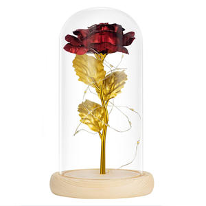 Mawar Abadi Buatan Tangan dengan Penutup Kaca LED, Daun Emas, Ornamen Kreatif, Kotak Hadiah Harga Pabrik, Hadiah Natal Hari Valentine - Product Image 1