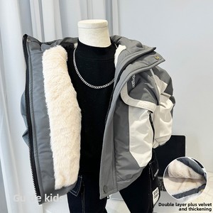 Veste en coton doublée polaire pour garçons, nouveau modèle hiver 2026, vêtements de travail élégants pour enfants, manteau à capuche épaissi, manteau chaud en coton - Product Image 6