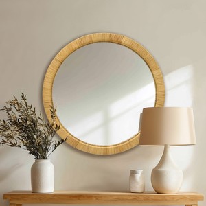Miroir mural rond en rotin naturel de 36 pouces de diamètre, accent décoratif pour la maison - Product Image 1