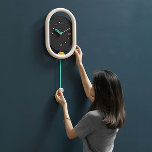 Trendy Cream <b>Wall</b> <b>Clock</b> Oval Shape Battery Powered Nordic <b>Design</b> Living Room Decor - Product Image 4