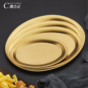 จานสเต็กทรงรี Hao Ji Zheng ทำจากสแตนเลส 304 สีทอง สำหรับใช้ในบ้านและร้านอาหาร - Product Image 4