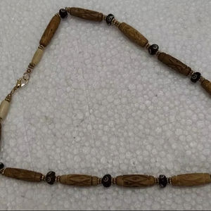 Custom Made Wooden <b>Beaded</b> Necklaces with Emerald Cut Coral Flower Design Bamboo Chain-Lightweight & Comfortable for All-Day Wear - Product Image 1