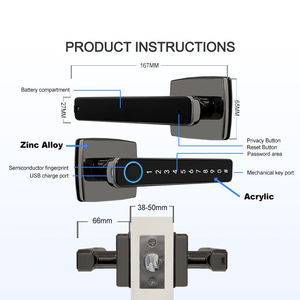 Serrure de poignée de porte Sinovo de haute qualité Tuya BLE sans clé avec empreinte digitale, mot de passe et clavier, avec mode passage pour la sécurité - Product Image 4