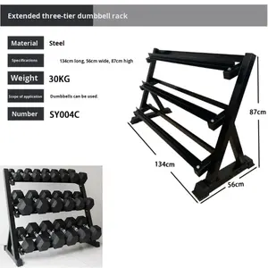 Soporte de Mancuernas Hexagonal de 3 Niveles para Gimnasio en Casa o Uso Comercial, Estructura de Acero Metálico, Almacenamiento Vertical para Pesas - Product Image 6