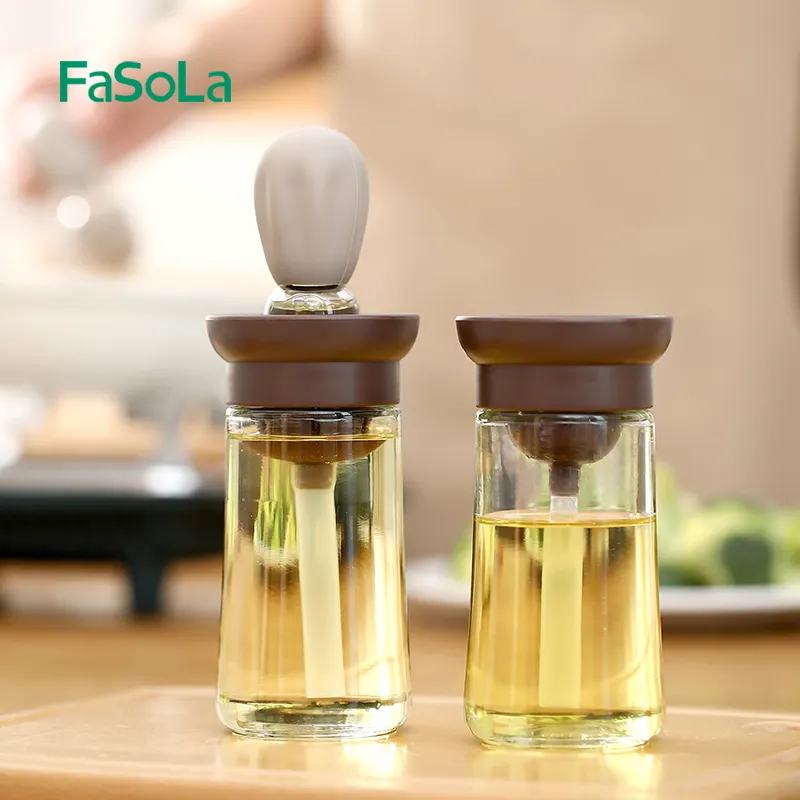 FaSoLa ที่กดน้ำมันแก้วพร้อมแปรง,ที่จ่ายน้ำมันแบบ2 In 1และที่จ่ายน้ำมันและที่หยดซิลิโคนสำหรับห้องครัว