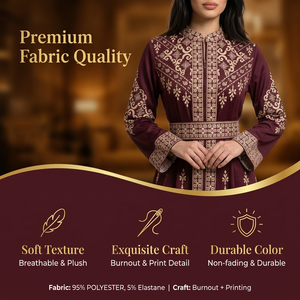 Maroon Printed Abaya for Women Front Zipper Occasion OEM - Product Image 3