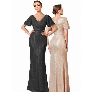 Vネックロングドレスマキシドレスパーティースパンコール女性ウェディングゲストイブニングドレスVestidos - Product Image 1