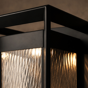 Modern Rectangular Outdoor <b>Wall</b> Light Black Metal Frame Water Ripple Glass <b>Wall</b> <b>Sconce</b> For Villa Front Porch Entrance Lighting - Product Image 2