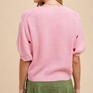 Женский зимний свитер с коротким рукавом, круглым вырезом, повседневный, из полиэстера/хлопка, с вышитым на груди логотипом в виде сердца, ручной вязки - Product Image 3