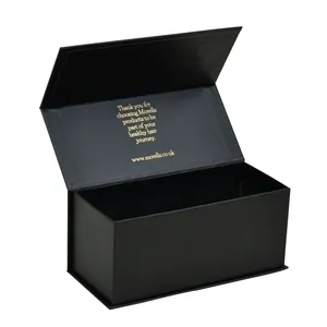 Luxury Black Book Shaped Rigid Cardboard Foldable Gift Box Custom Print Paper Gold Foil Clamshell Magnetic Gift Box