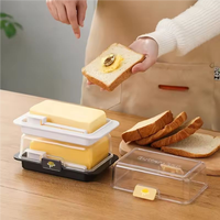 Boîte à beurre en plastique avec couvercle transparent pour réfrigérateur, support de rangement pour beurre avec poignée de contrôle des portions, beurrier avec couvercle