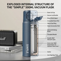 Bouteille d'eau isotherme double paroi 500 ml en acier inoxydable 304, écologique, avec logo personnalisé, portable pour voiture