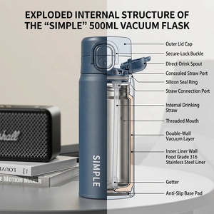 Bouteille d'eau isotherme double paroi 500 ml en acier inoxydable 304, écologique, avec logo personnalisé, portable pour voiture - Product Image 2