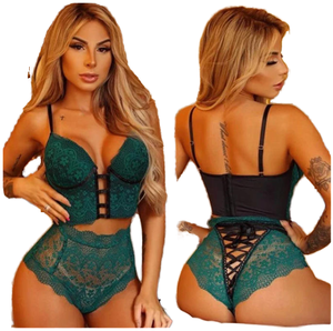 Nouvelle Lingerie Érotique Femme Sexy : Body en Dentelle Col V Brodé avec Nœud, en Spandex, Taille Plus (XL), Robe de Nuit Américaine pour Filles Mignonnes - Product Image 2