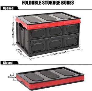 Lidded Storage Bins Collapsible Storage <b>Box</b> Tote Storage <b>Box</b> <b>Crates</b> Plastic Stackable Folding for Home 2 Pack 30L Black Foldable - Product Image 3