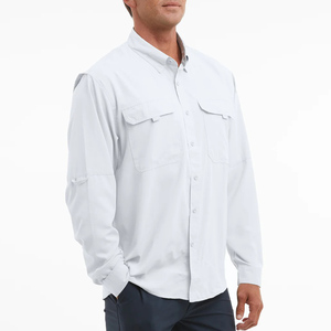 Créez votre propre chemise de pêche boutonnée en bambou, à dos ouvert, en tissu ripstop, avec imprimé graphique de poisson. - Product Image 1