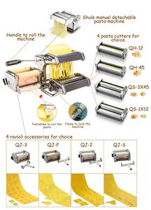 Penjualan laris Set mesin pembuat Pasta Manual dioperasikan dengan tangan (4 in 1) termasuk Spaghetti, Fettucini, Ravioli, Lasagnette