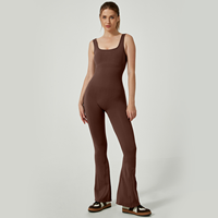 Combinaison de sport pour femme avec logo personnalisé, col carré, jambes évasées, dos ouvert, pour yoga, pilates et gym