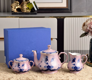 Luxury Pink Italian Style Eco-Friendly Bone China Porcelain Coffee <b>Pot</b> Sugar Jar Milk Jar <b>Set</b> for Hotels and Homes New - Product Image 2
