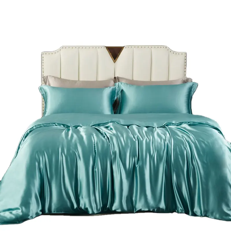 Conjunto de quatro peças de seda, conjunto de cama pesada 100 de seda com colcha engrossada de seda real