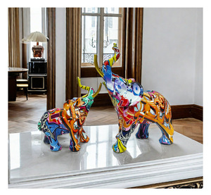 ของตกแต่งบ้านและสำนักงานรูปปั้นช้างสีสันสดใสงานฝีมือเรซิ่นรูปสัตว์ทำจากเรซินสีกราฟฟิตี้ - Product Image 4