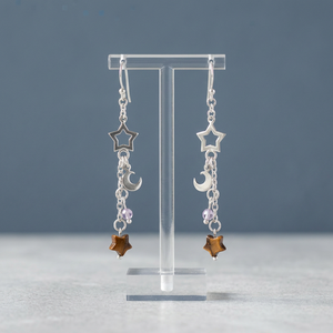 Star Moon Celestial Drop <b>Earrings</b> Women's Silver Plated Alloy Dangle Jewelry Cute Crystal Rhinestone Hypoallergenic Fashion - Product Image 4