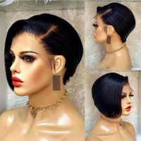 Renda Swiss tidak kusut Ombre warna coklat keriting Pixie potongan Bob Virgin penuh kutikula Vietnam rambut lurus renda depan wig