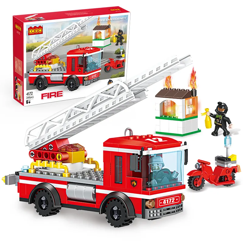 COGO-264 piezas, Compatible con las marcas líderes, bloques de construcción, bomberos, camiones de rescate, juego de bloques de construcción