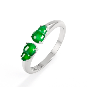 S925 <b>silver</b> set with natural A-grade jadeite double-cupola <b>emerald</b> ice-type jade <b>ring</b> for women, adjustable design - Product Image 1