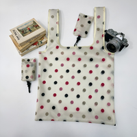 Sac de téléphone à bandoulière en polyester à motif de points avec logo personnalisé, sac de courses pliable écologique recyclable réutilisable pour supermarché