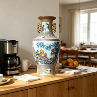 Vase en porcelaine émaillée antique de Jingdezhen, motif paysage coloré, avec doubles anses en forme de dragon, vase en céramique chinoise pour la décoration intérieure